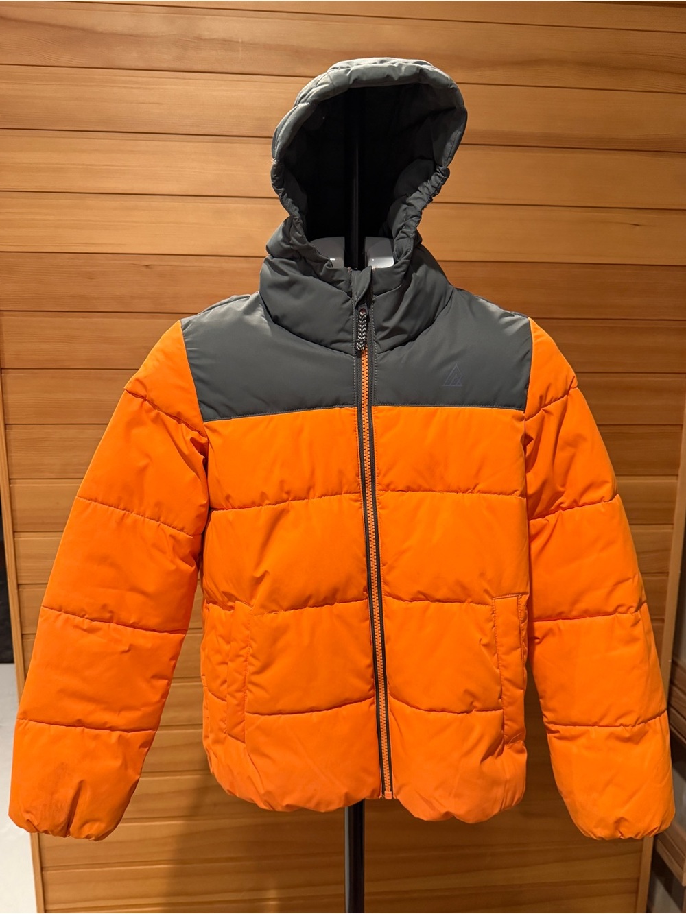 ⁠Ripzone Youth Boys Hooded Puffer Winter Jacket Orange Grey Size Medium⁠
